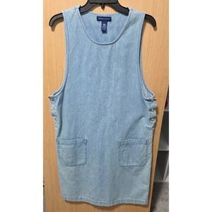 Karen Scott Size M Ladies Denim Jean Dress/Jumper Sleeveless Pockets Light Wash